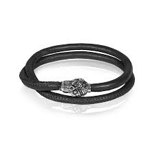 Black Leather Steel Skull Wrap Bracelet | ARZ Steel | Luby 