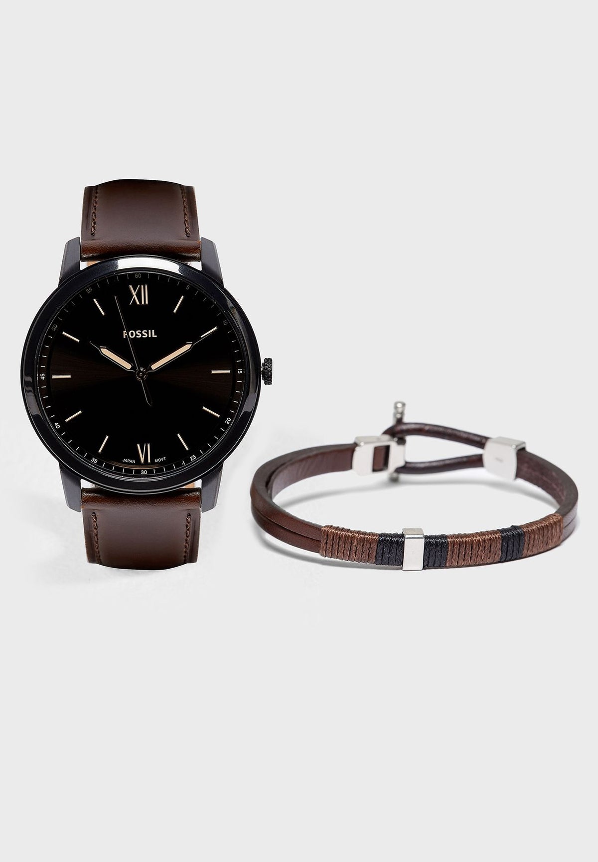 The Minimalist Watch and Bracelet Set (Brown/Black) | Fossil | Luby 