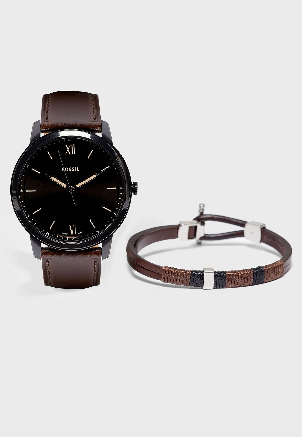 The Minimalist Watch and Bracelet Set (Brown/Black) | Fossil | Luby 