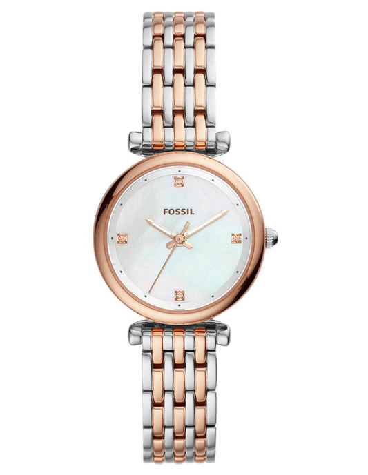 Carlie Ladies Watch (Silver/Rose-Gold) | Fossil | Luby 