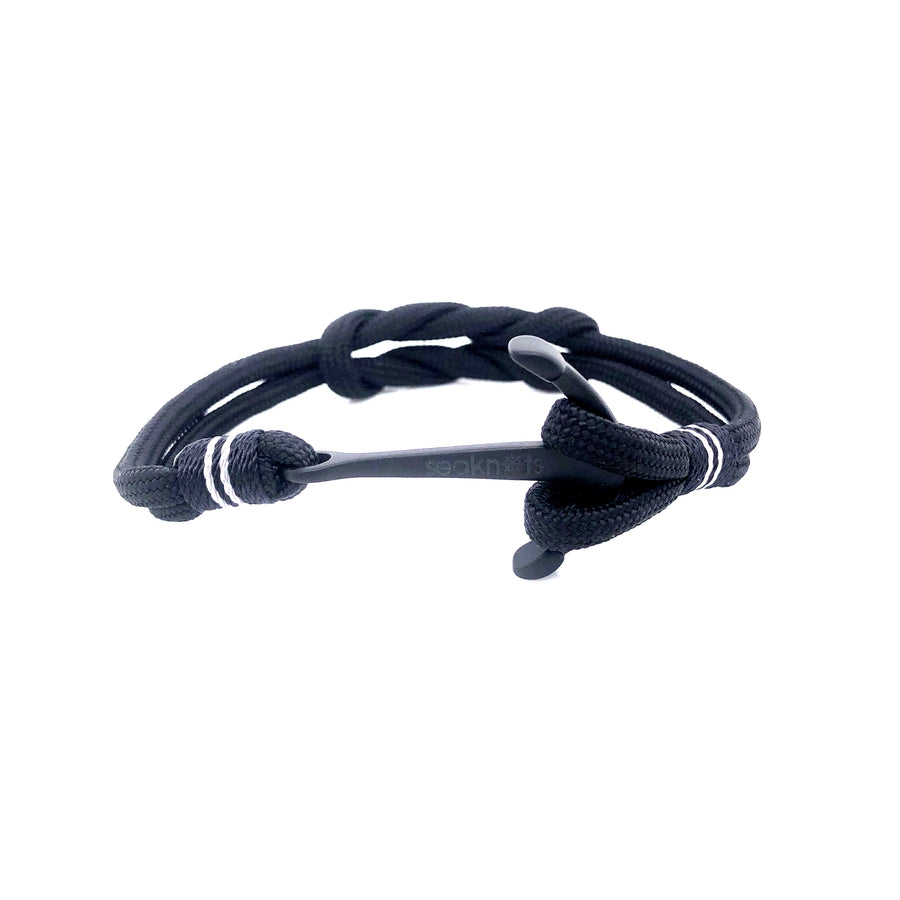 Pulsera de doble cordón negro con ancla negra mate (negro)