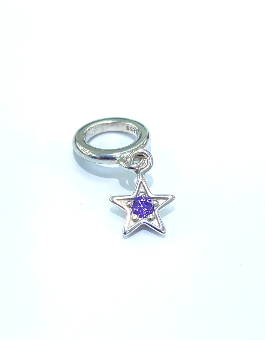 Amethyst Shiny Star Charm (Silver/Purple)