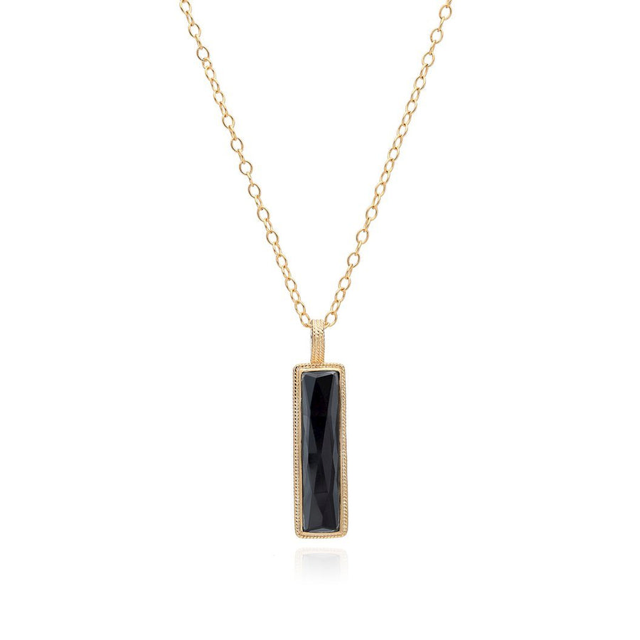 Hematite Stone Bar Pendant Necklace (Gold)