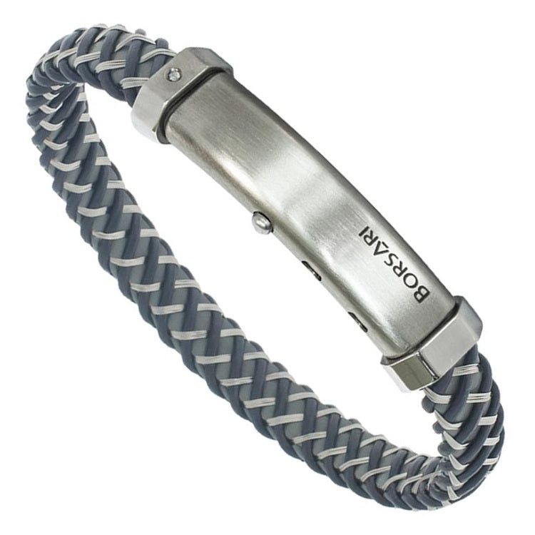 BLUE LEATHER & STEEL BRAID, STAINLESS STEEL CLASP WITH DIAMOND | BORSARI | Luby 