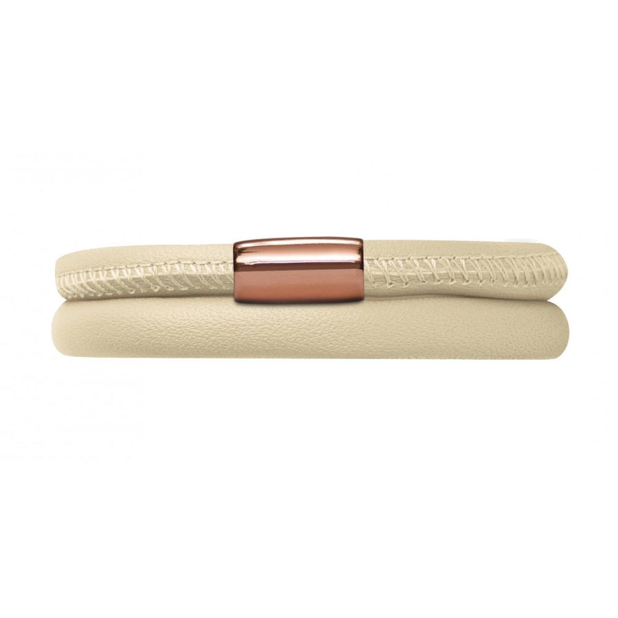 Brazalete de cuero desnudo de doble vuelta (oro rosa/crema claro)