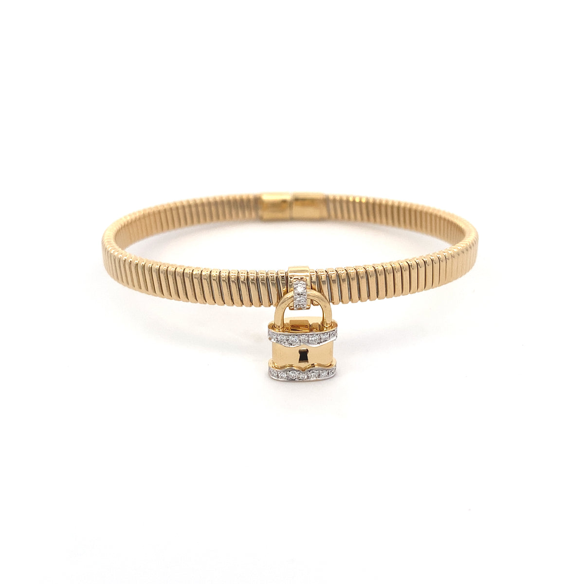 Simon G Bangle Bracelet with Dangling Lock in 18K Gold With Diamonds | Simon G | Luby 