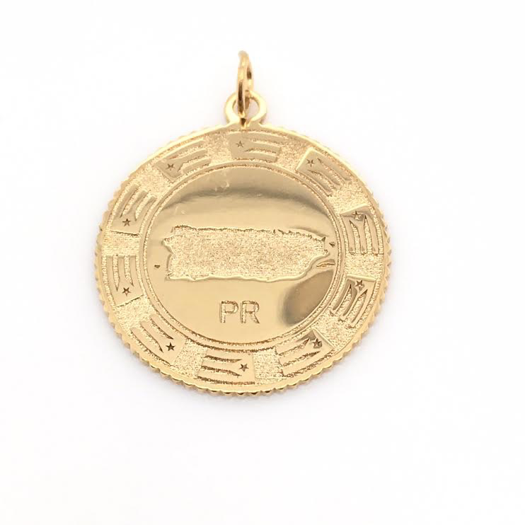 14K Gold Custom Engraving Circle Flag And Map P.R. | Luby Gold Collection | Luby 
