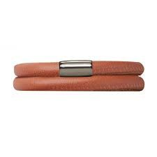 Brazalete Coral de Cuero Doble Vuelta (Plata/Naranja)