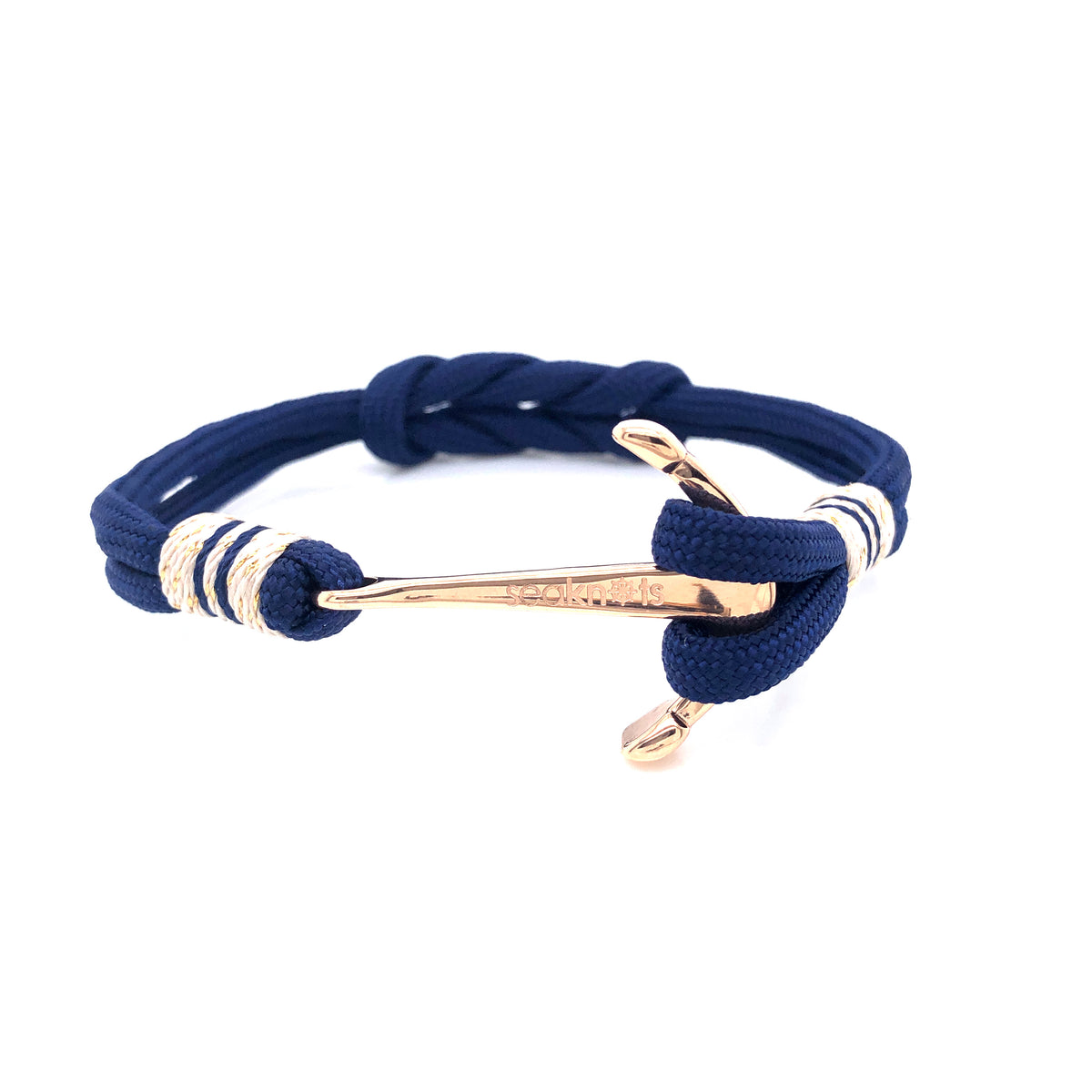 Blue Double Cord with Rose-Gold Anchor Bracelet (Blue/Rose-Gold) | SEAKNOTS | Luby 