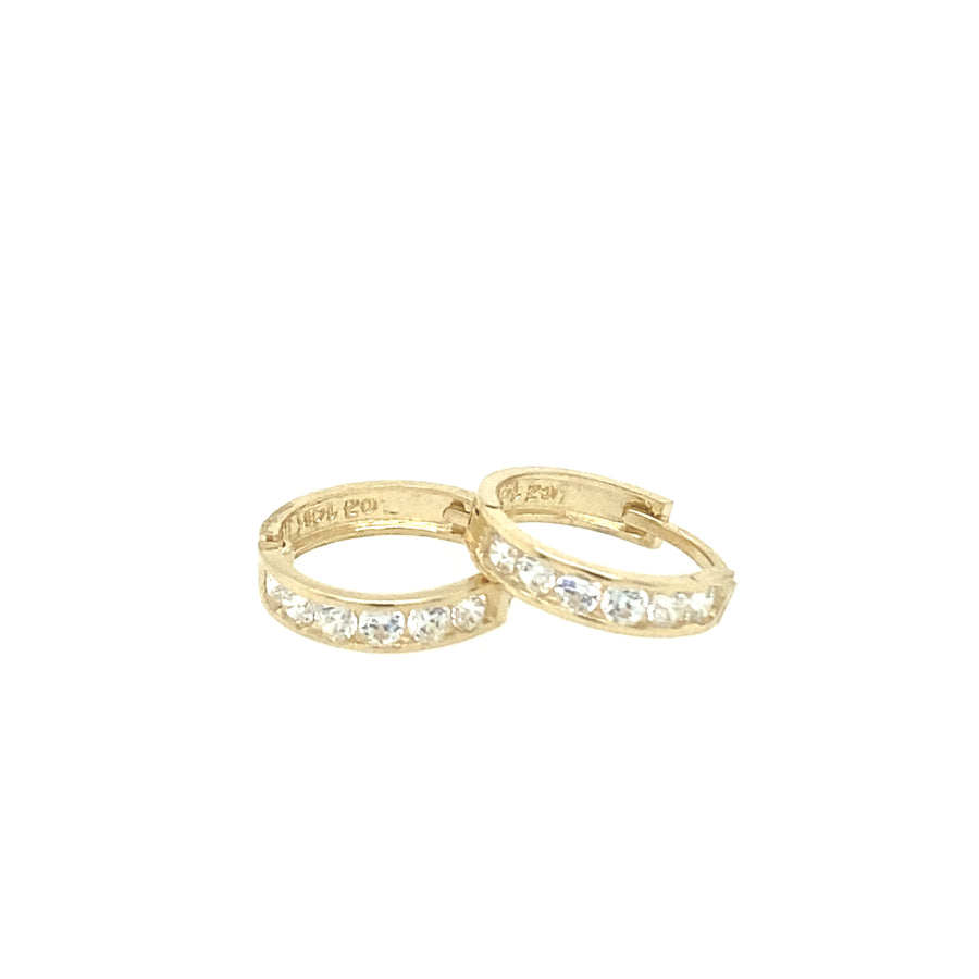 14K Gold  Earring Hoop with CZ - 1MM