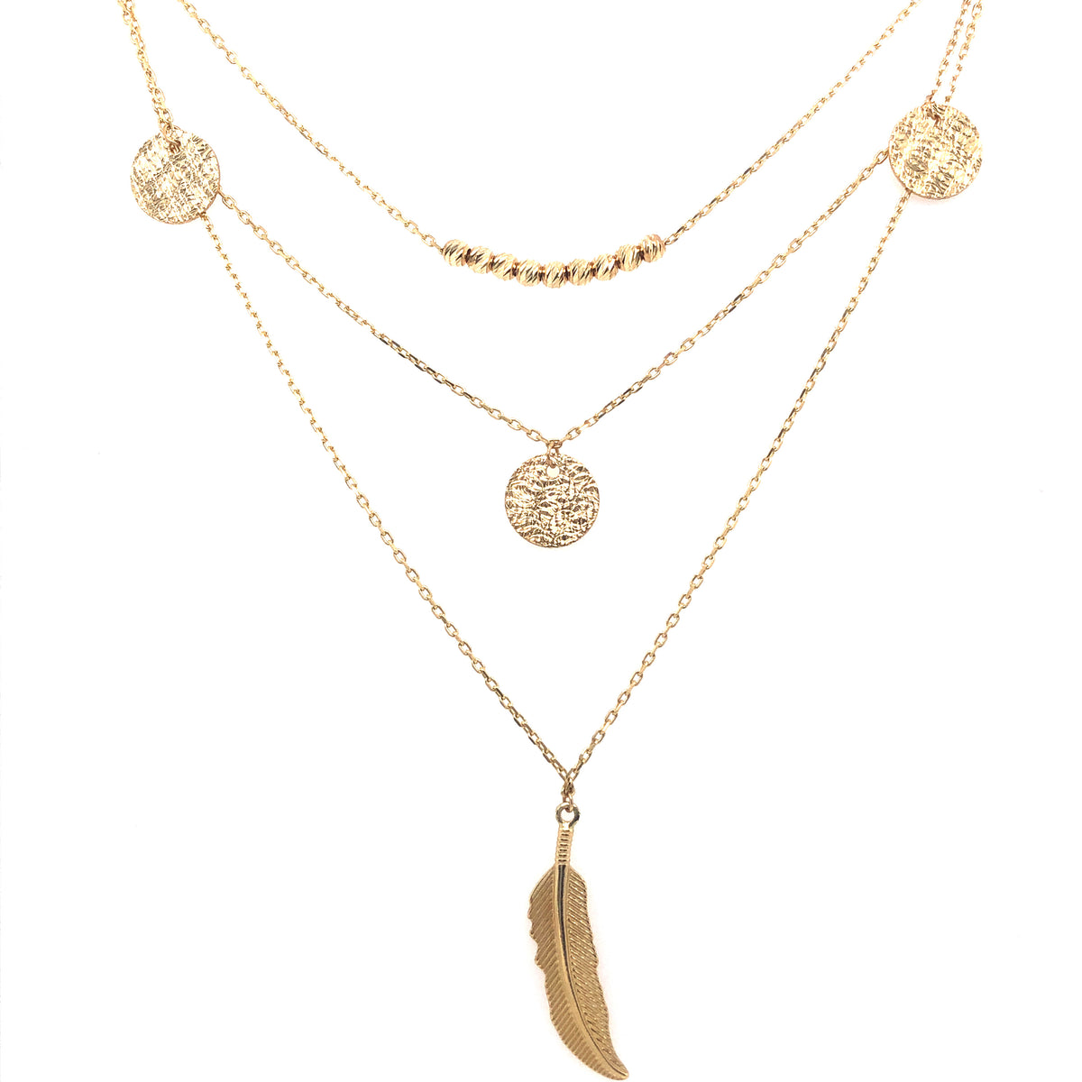 Feather Triple Layer 14k Gold Necklace | Luby Gold Collection | Luby 