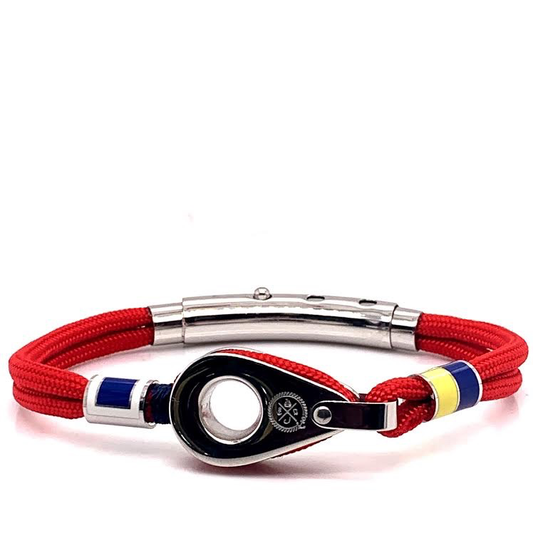 Red Double Cord with Silver Pulley and Nautical Flags Charms Bracelet (Red/Silver) | Seaknots | Luby 
