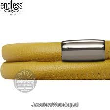 Brazalete de cuero amarillo con doble vuelta (plata/amarillo)