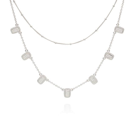 Multi-Bar Charm and Satellite Chain Double Necklace (Silver) | Anna Beck | Luby 