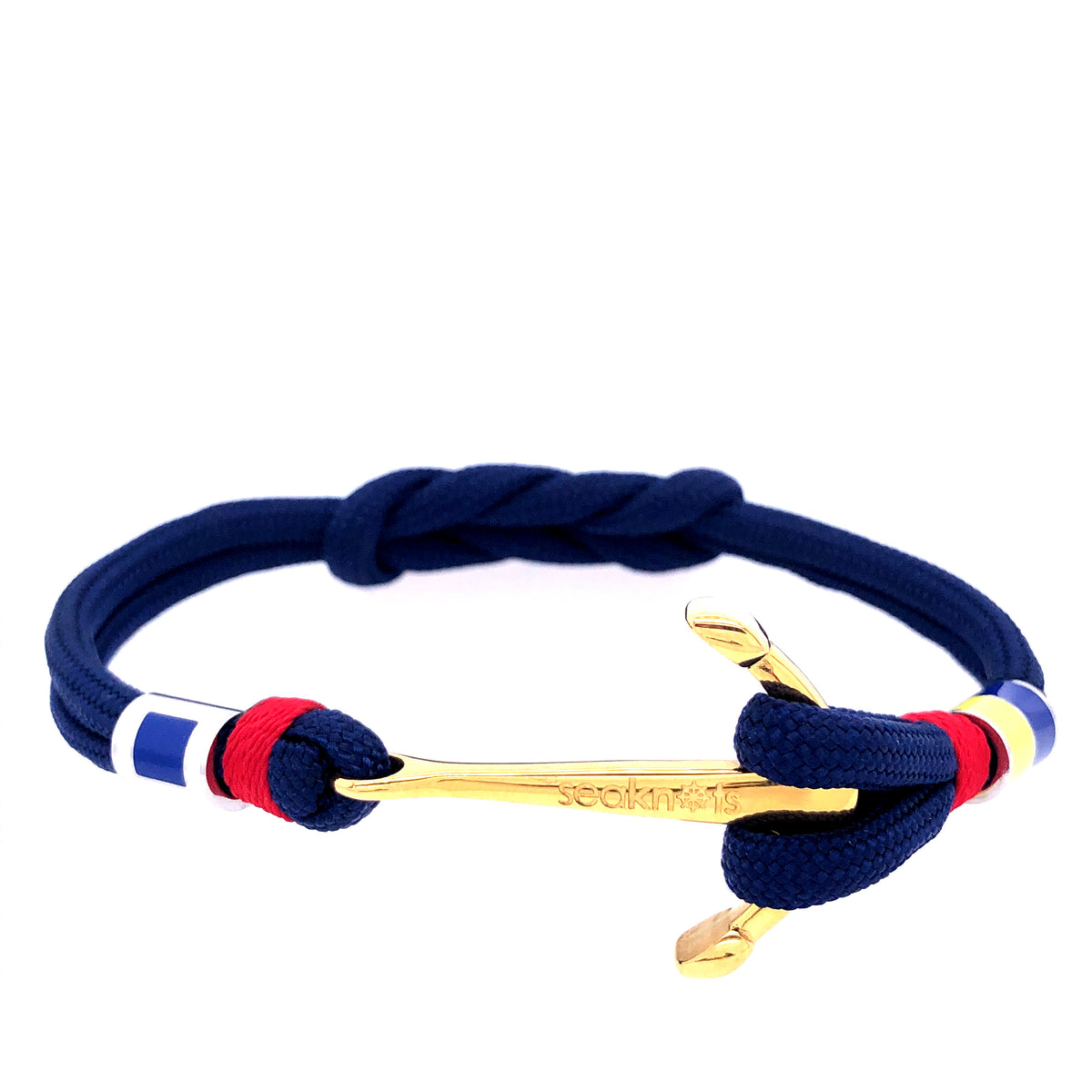 Double cord w anchor flags silver , gold anchor navy cord stainless steel. | Seaknots | Luby 
