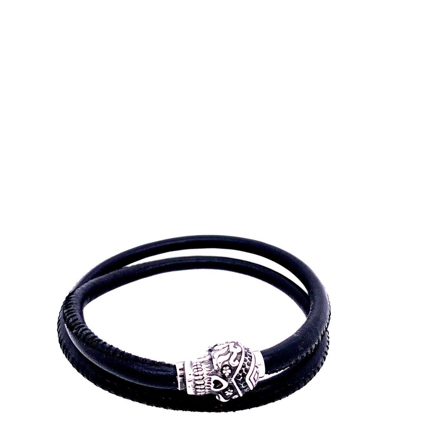 Black Leather Steel Skull Wrap Bracelet | ARZ Steel | Luby 