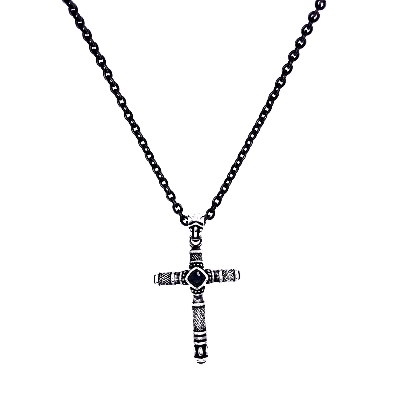 Black Matte Cross Stone Pendant Necklace | ARZ Steel | Luby 