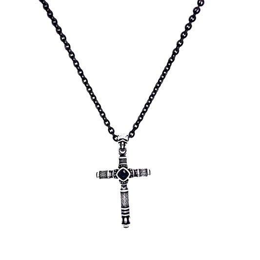 Black Matte Cross Stone Pendant Necklace | ARZ Steel | Luby 