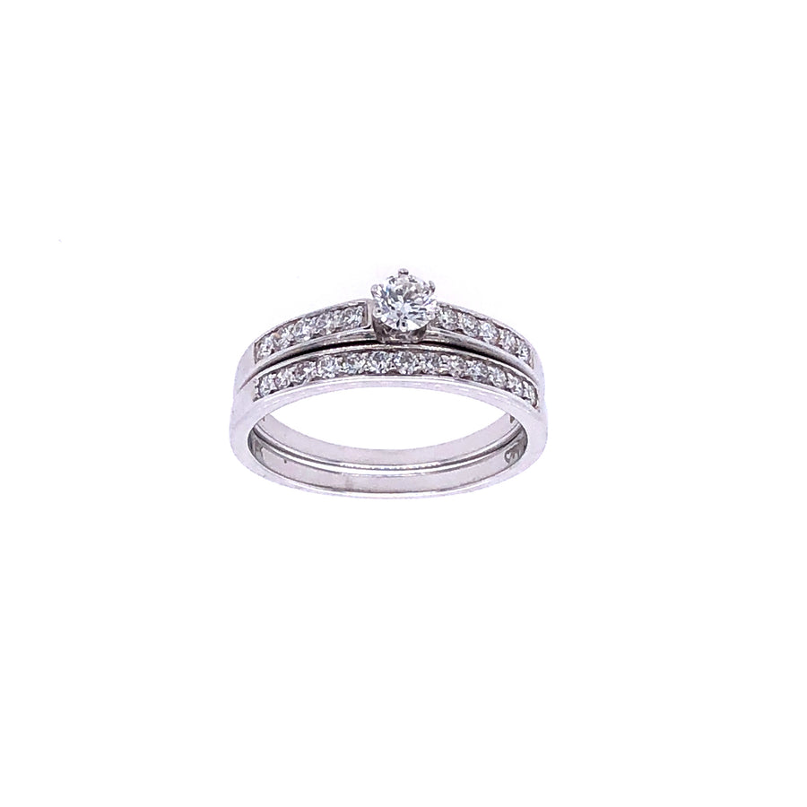 Juego de alianzas de oro blanco de 18 quilates con diamantes talla cupido de 0,50 quilates