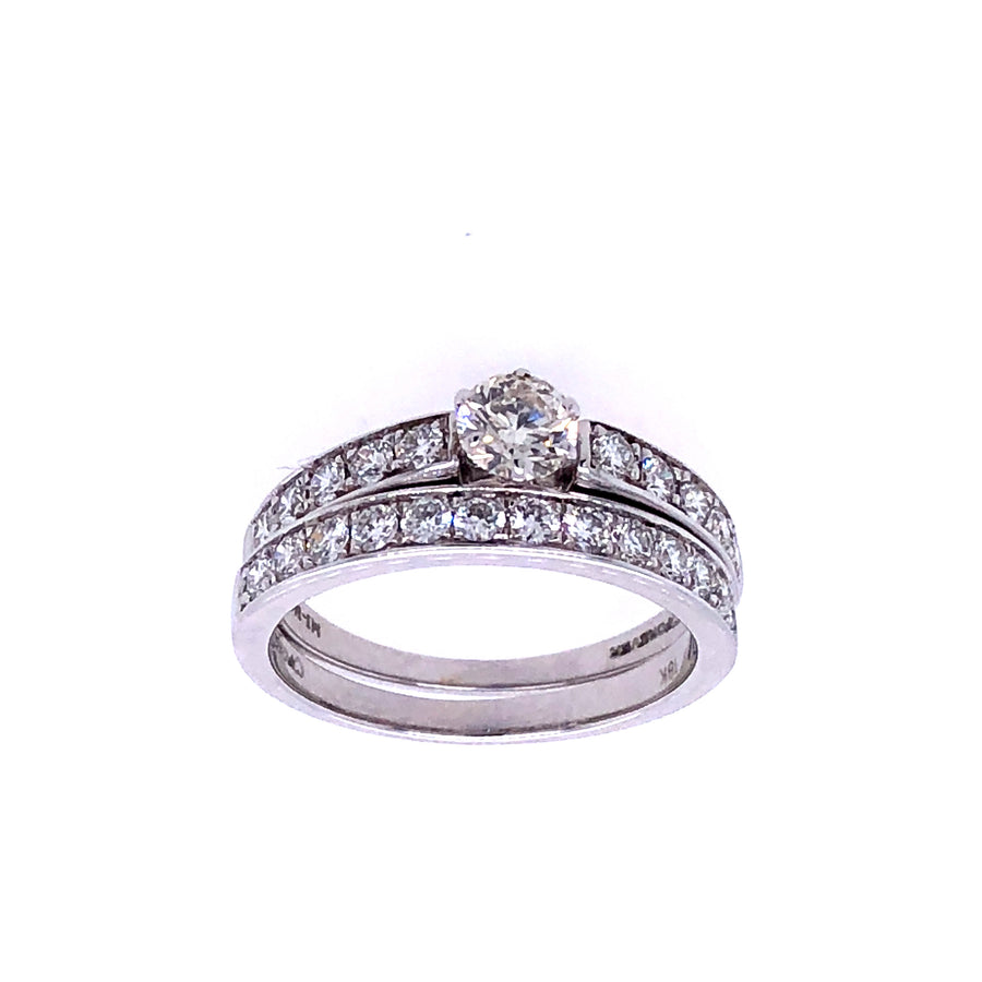 Juego de anillos de boda de oro blanco de 18 k con diamantes de talla cupido de 1,00 quilates