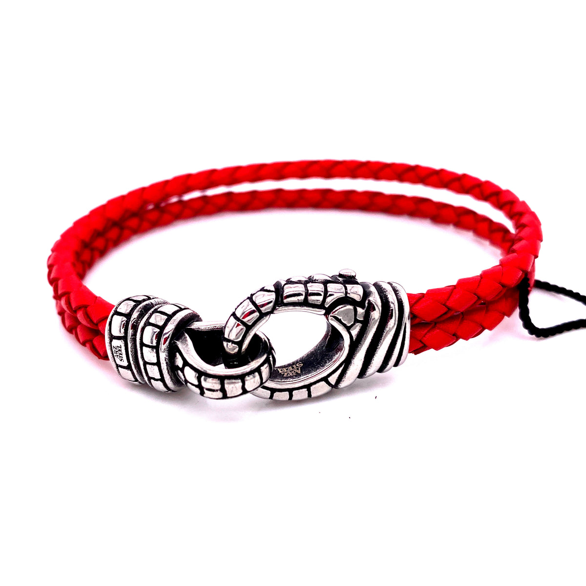 4mm Double-Row Red Leather Steel Bracelet | ARZ Steel | Luby 