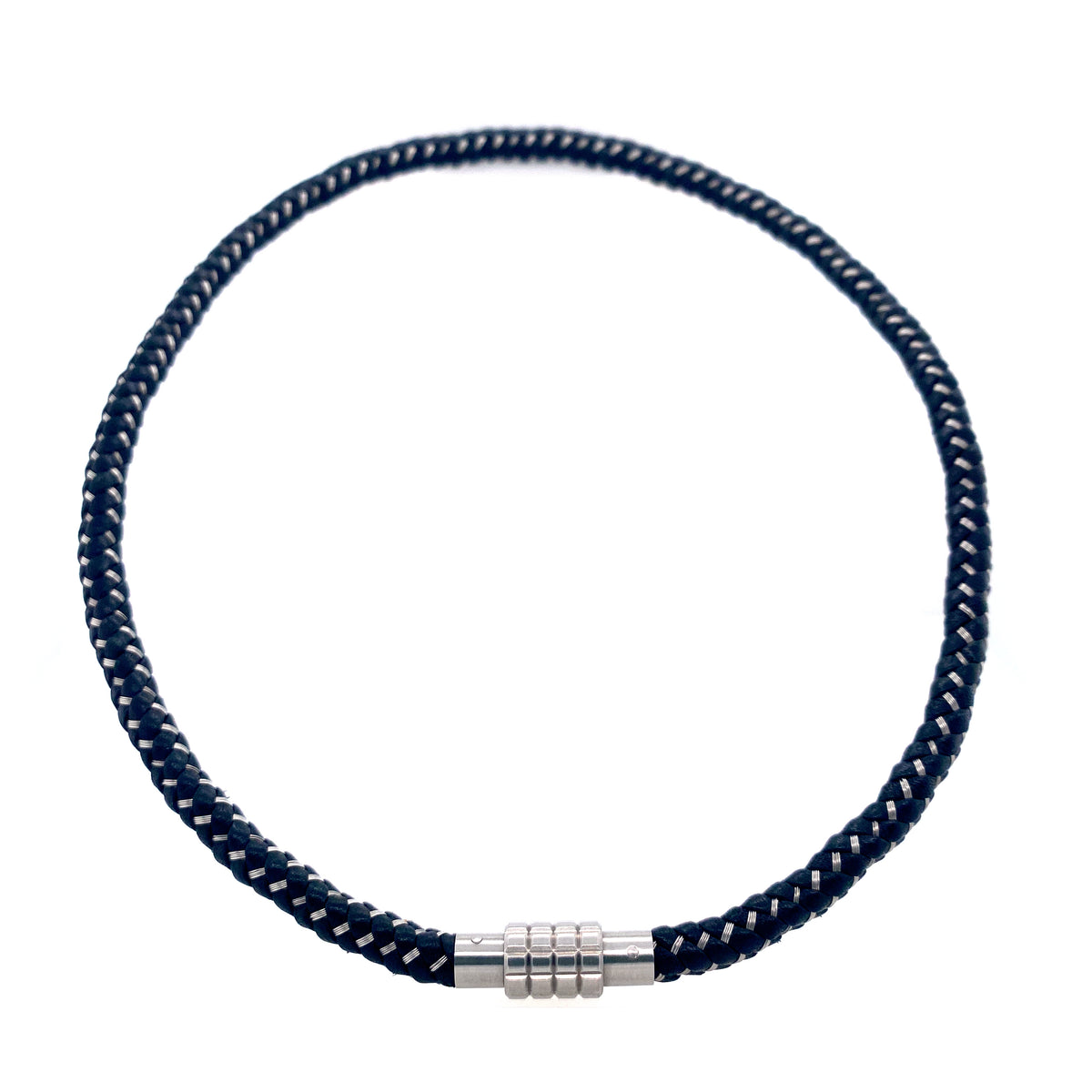 Braided Black Leather and Steel Necklace | Kermar | Luby 