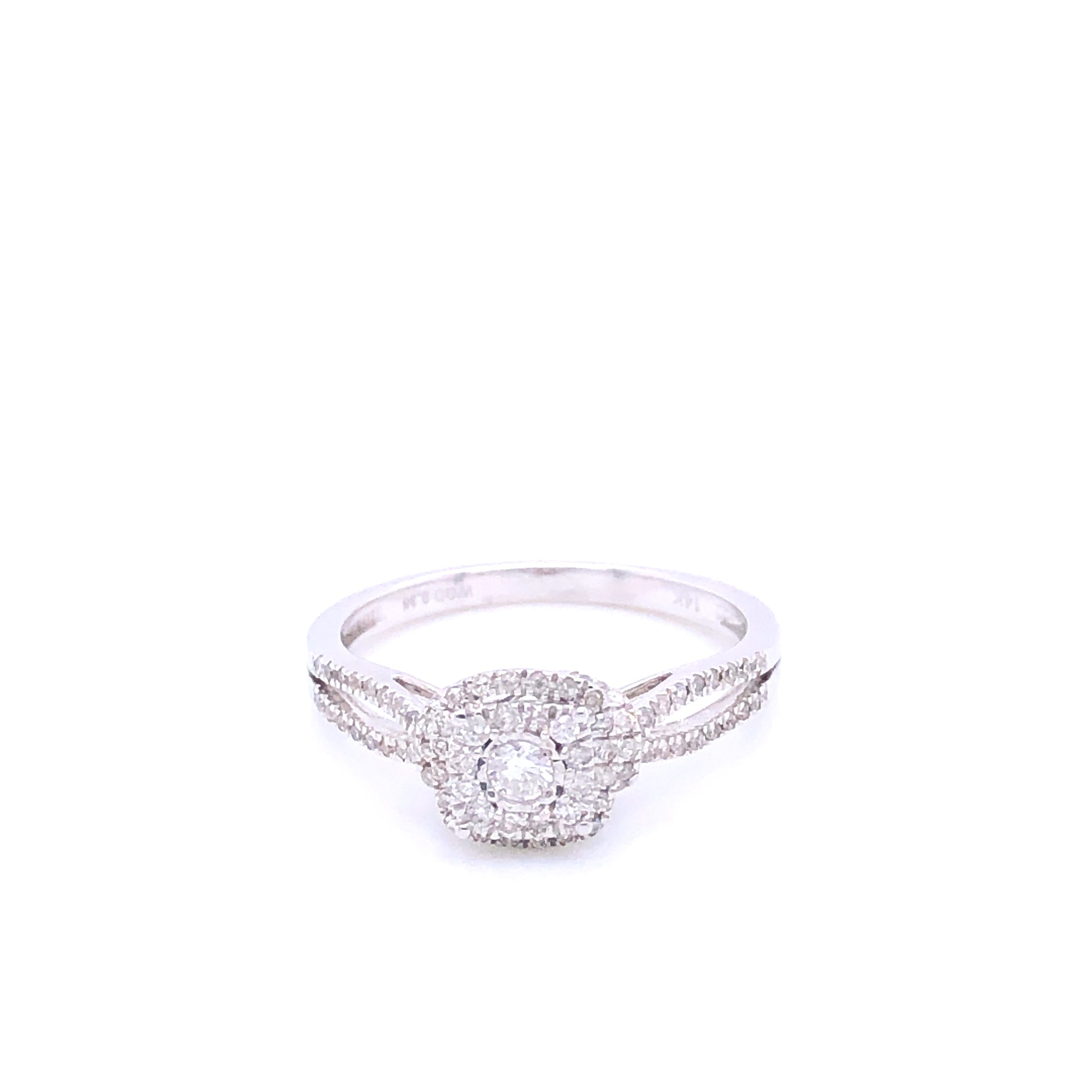 Double Diamond Cut Ascher-Shaped Cathedral White Gold Engagement Ring | Luby Diamond Collection | Luby 