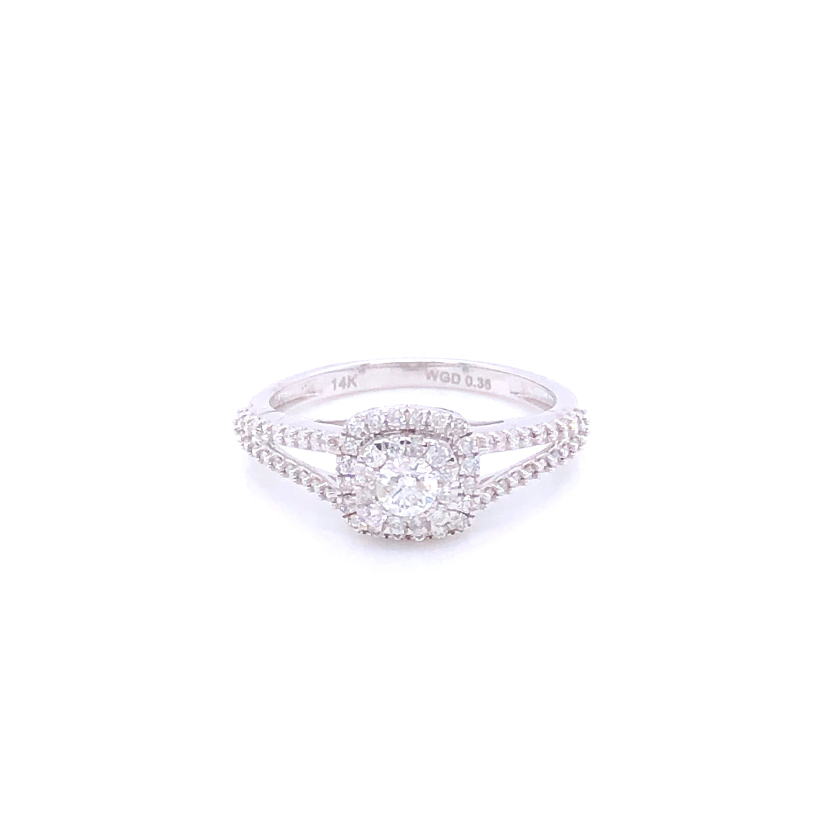 14k Diamond Split Band Round Cut White Gold Engagement Ring | Luby Diamond Collection | Luby 