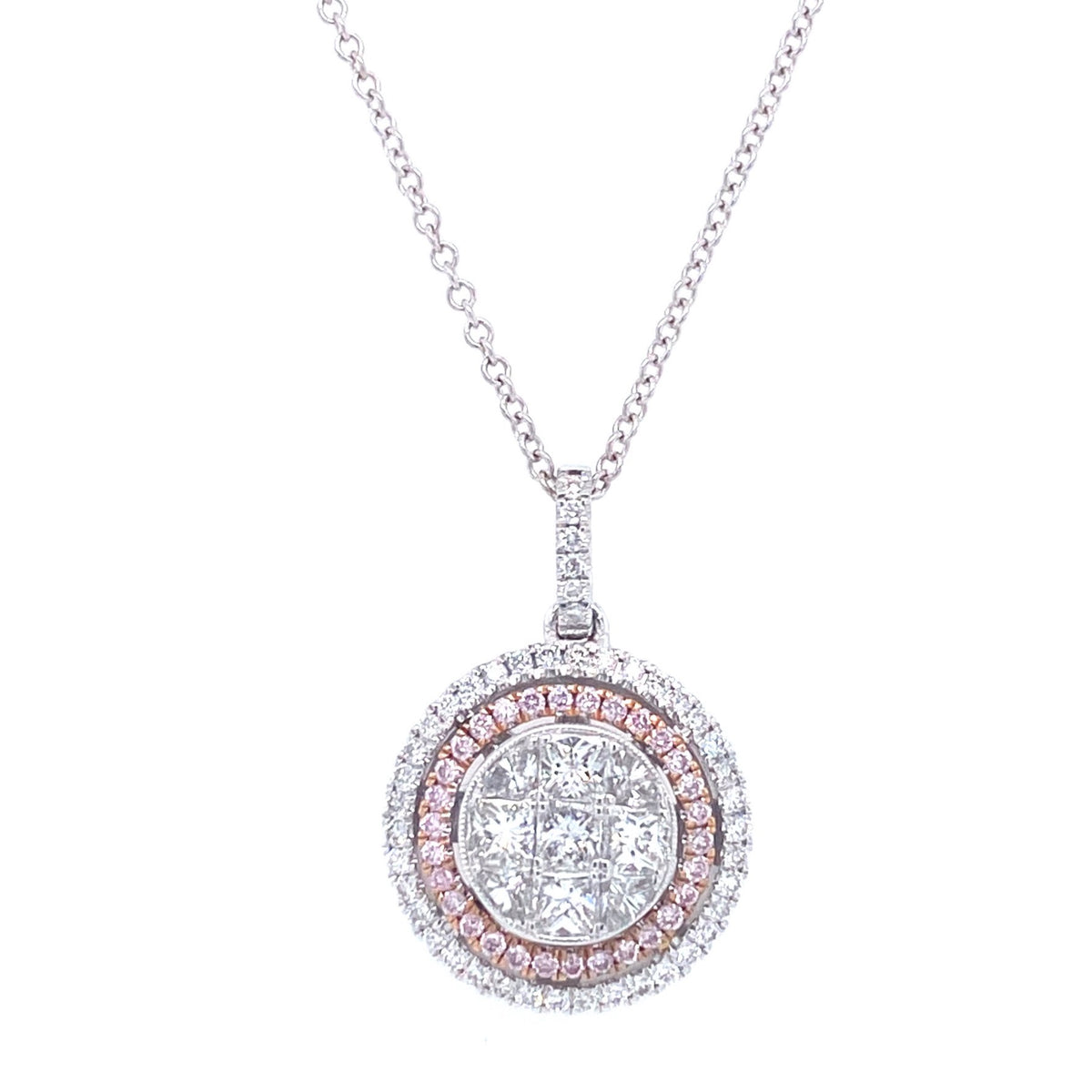 WHITE & ROSE GOLD WITH PINK DIAMONDS NECKLACE | Simon G | Luby 