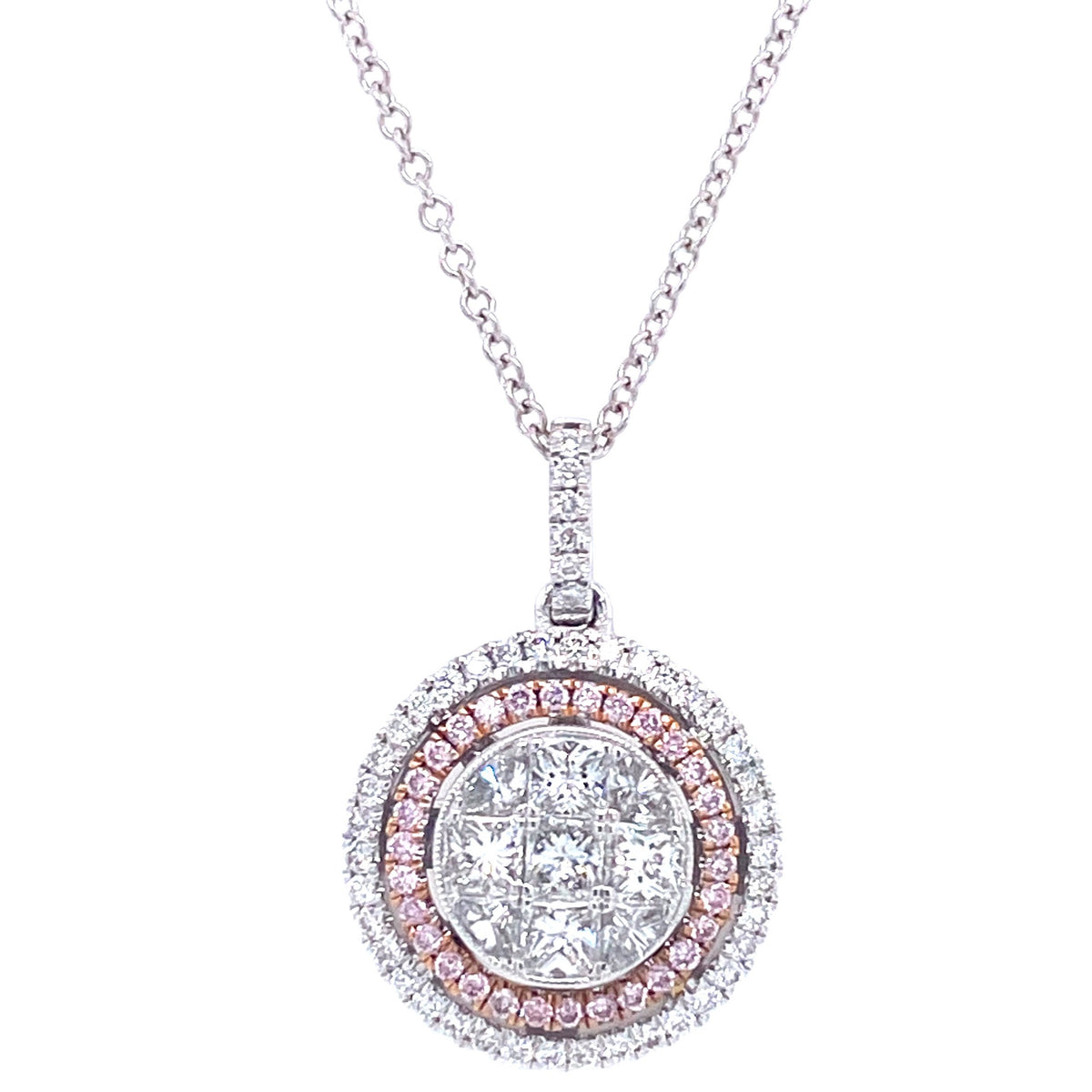 WHITE & ROSE GOLD WITH PINK DIAMONDS NECKLACE | Simon G | Luby 