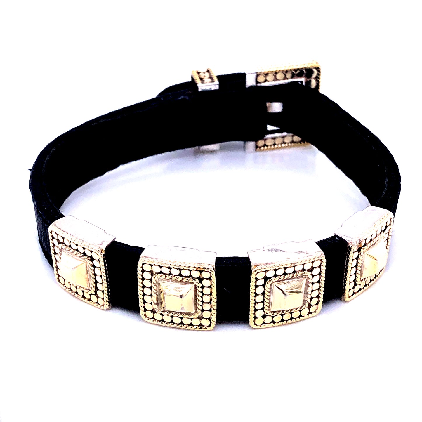 Black Leather Bracelet (Gold) | Anna Beck | Luby 