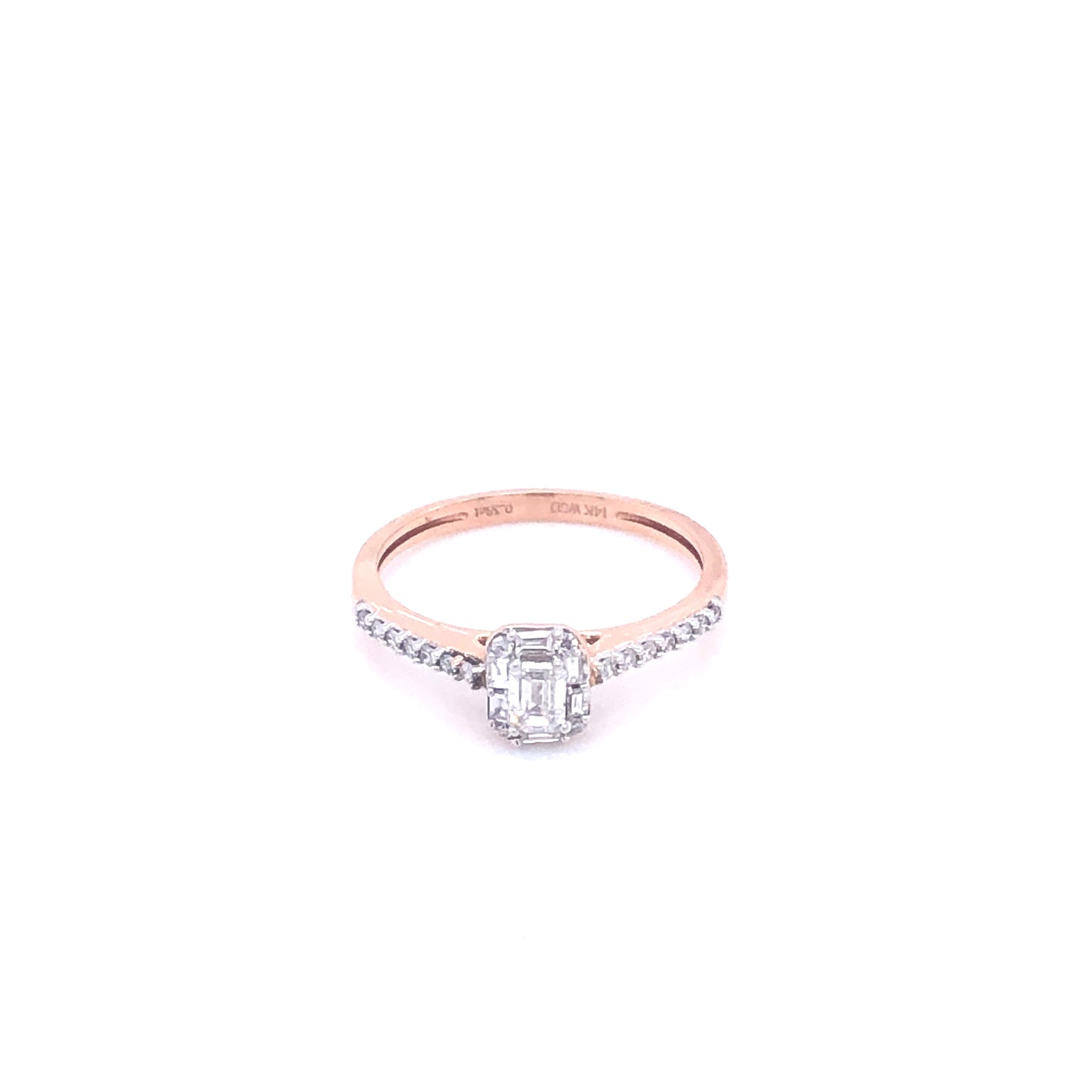 14K DIAMOND Emerald-Shaped with Emerald Cut Diamonds Rose Gold Engagement Ring | Luby Diamond Collection | Luby 
