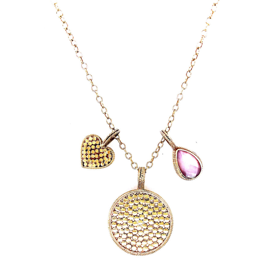 Love Rose Quartz Stone Charm Necklace (Gold)