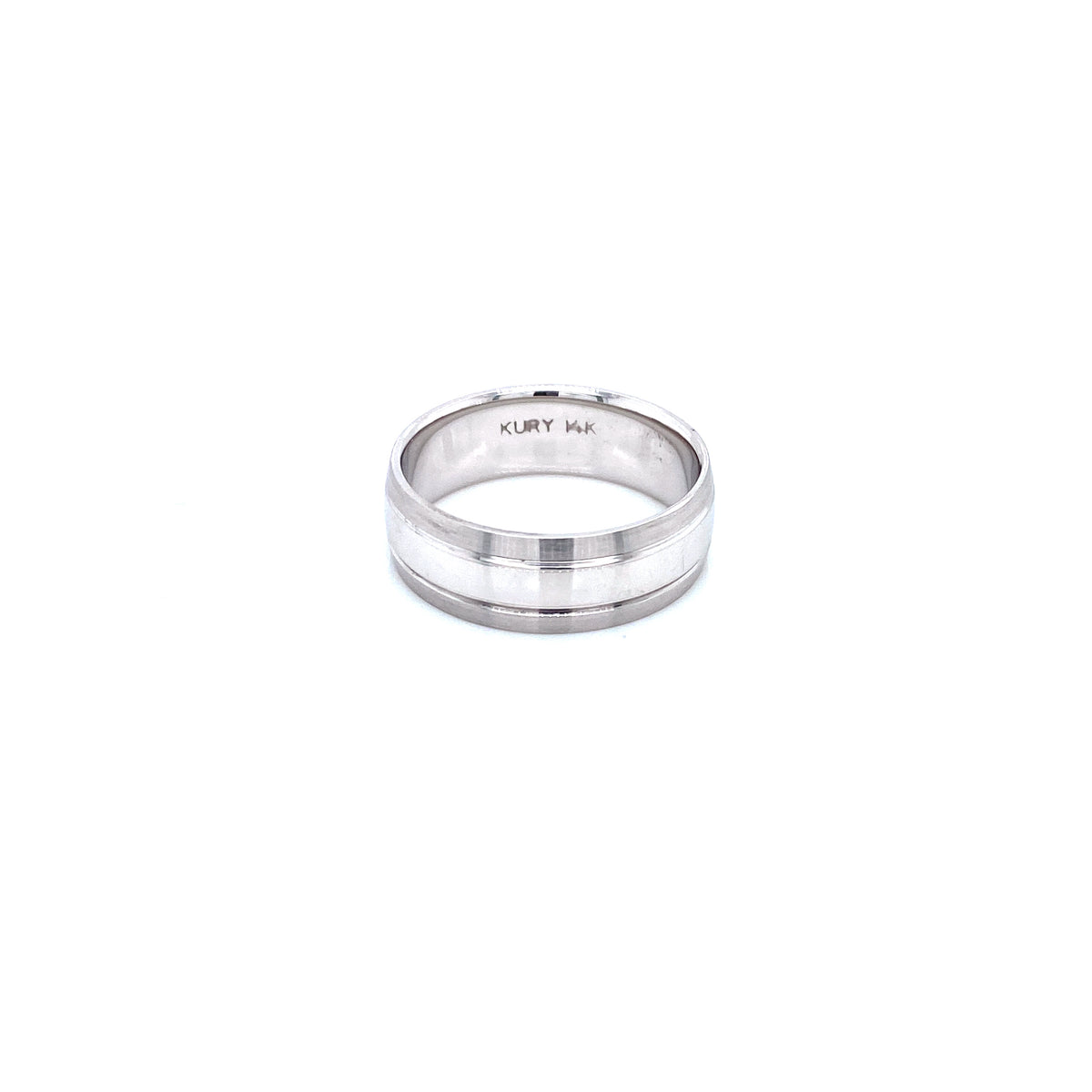 14K Wide Shiny Stripe White Gold Men Wedding Band | Luby Gold Collection | Luby 