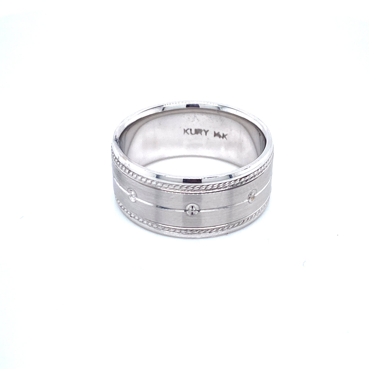 14K Wide Swirl Details White Gold Men Wedding Band | Luby Gold Collection | Luby 
