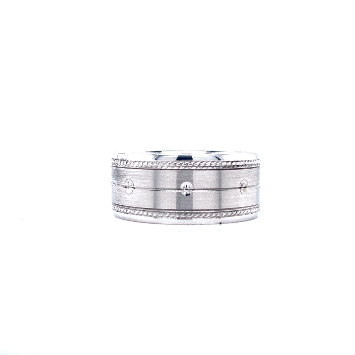 14K Wide Swirl Details White Gold Men Wedding Band | Luby Gold Collection | Luby 