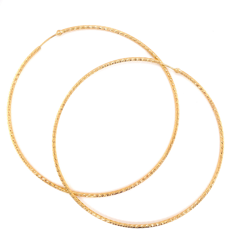 14K Big Diamond Cut Gold Hoops