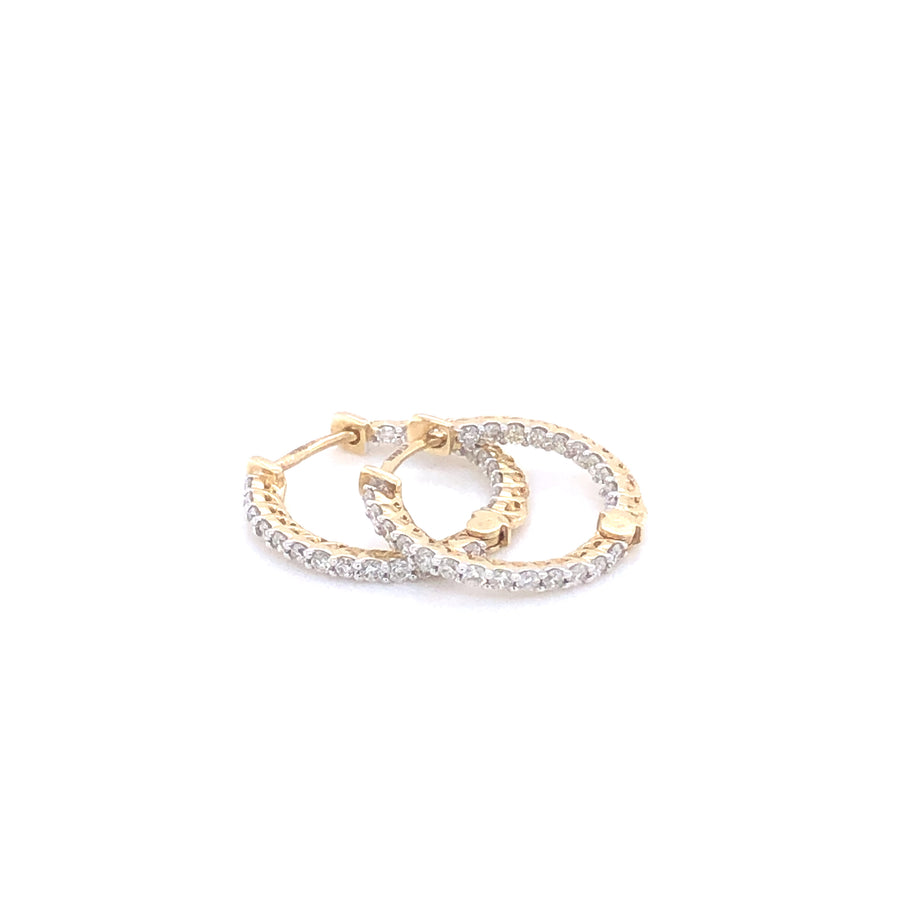 14k Diamond Yellow Gold 0.50ct Diamond Small Hoop Earrings