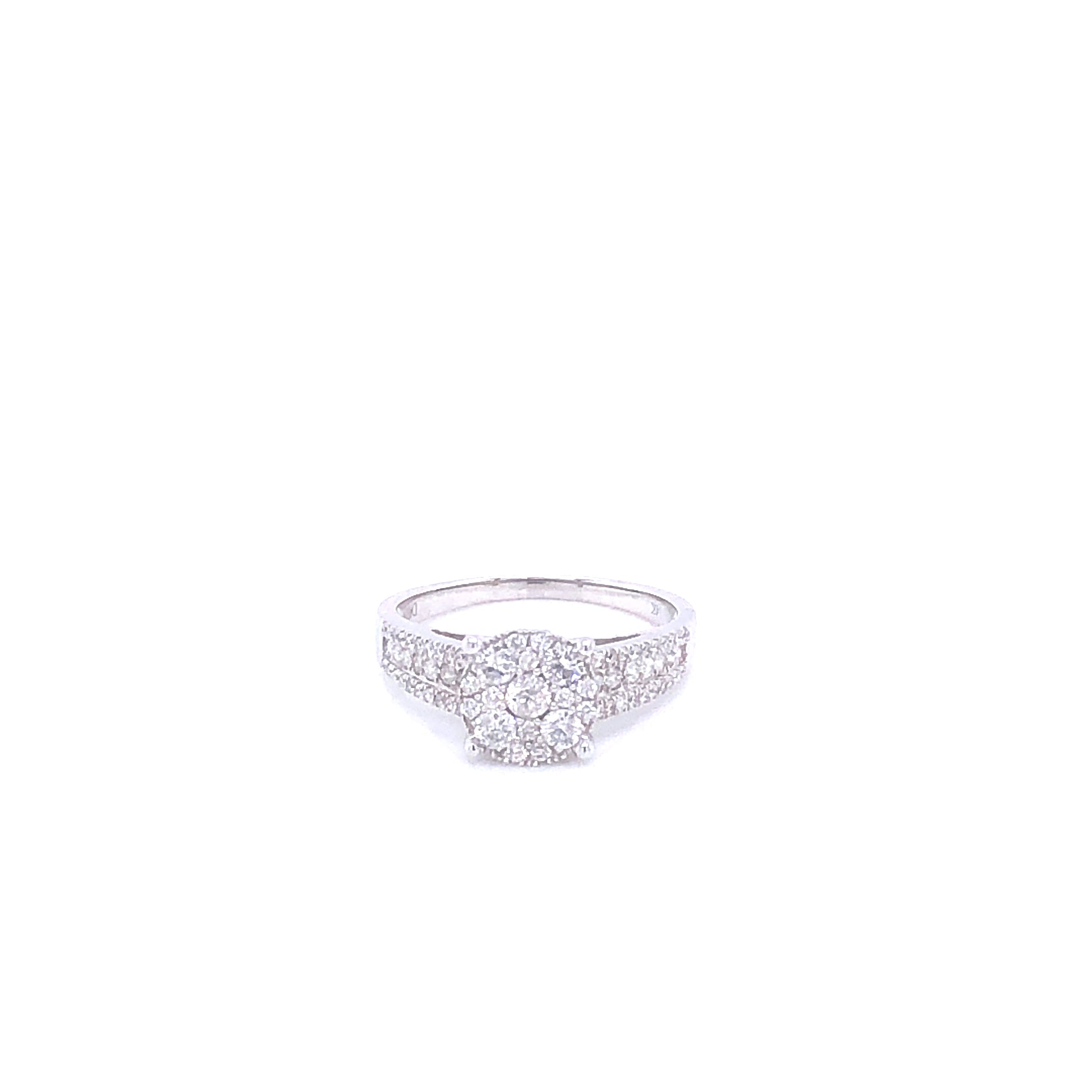 Round-Shaped Big Diamond Cluster White Gold Engagement Ring | Luby Diamond Collection | Luby 