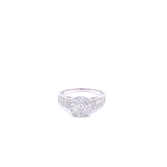 Round-Shaped Big Diamond Cluster White Gold Engagement Ring | Luby Diamond Collection | Luby 