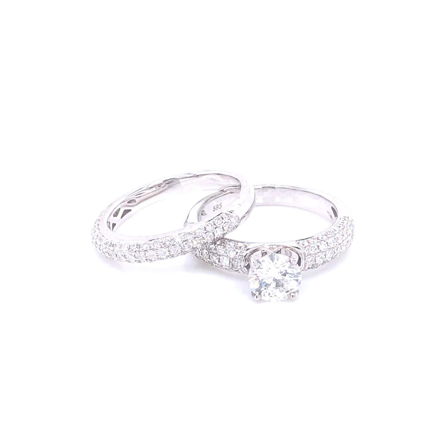 14k Diamond Pavé Diamond Dome White Gold Engagement Set | Luby Diamond Collection | Luby 