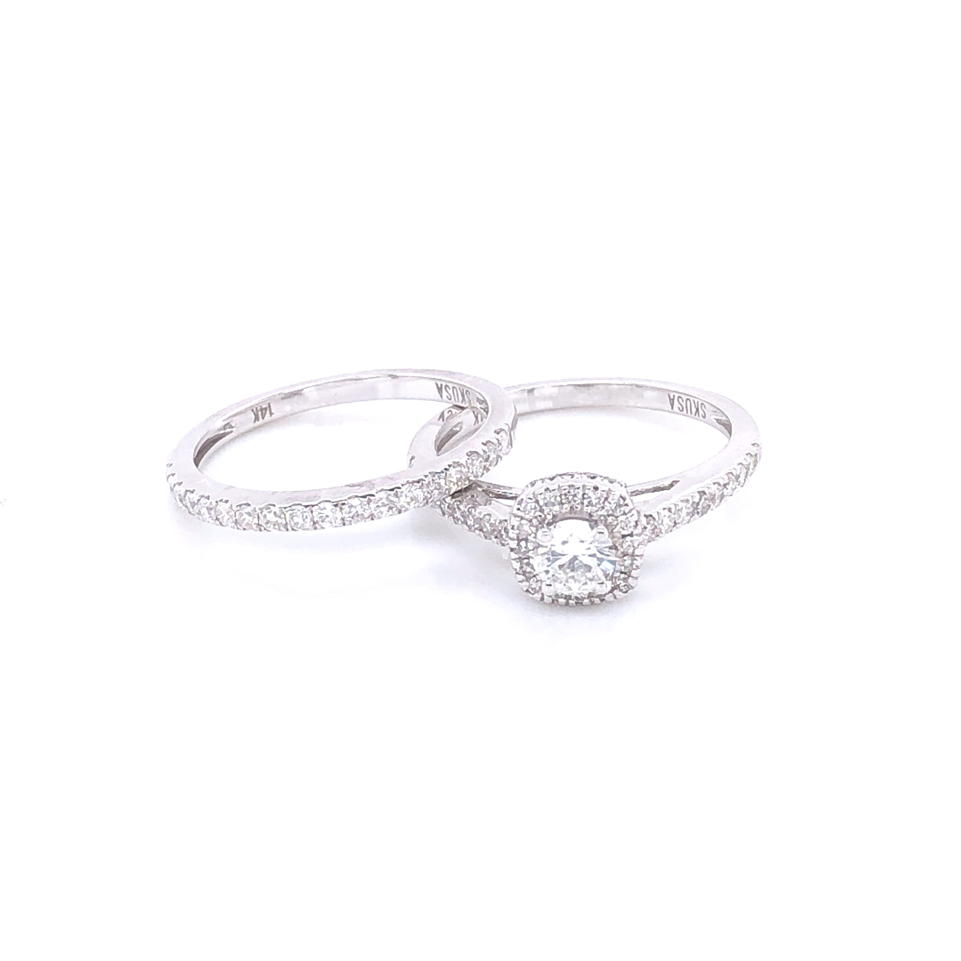 14k DIAMOND Ascher-Shaped Halo Diamonds White Gold Engagement Set | Luby Diamond Collection | Luby 