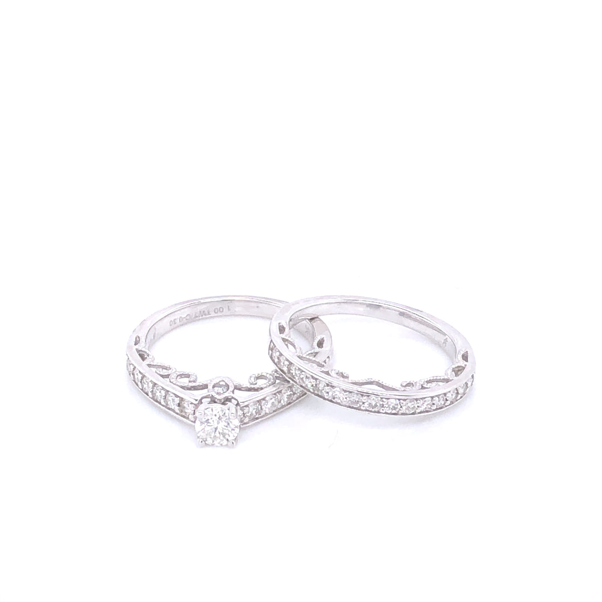 14k Diamond Regal Cathedral Round Cut Diamonds White Gold Engagement Set | Luby Diamond Collection | Luby 