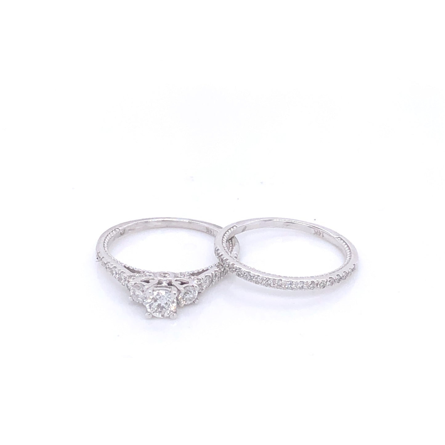 14k Three Diamond High Prong Set with Band Engagement Set | Luby Diamond Collection | Luby 