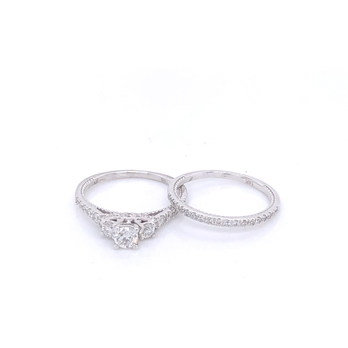 14k Three Diamond High Prong Set with Band Engagement Set | Luby Diamond Collection | Luby 