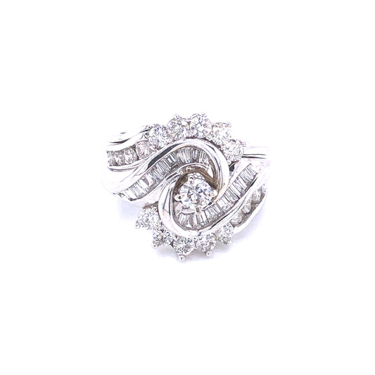 Wide Twist Round & Baguette Cut Diamonds White Gold Engagement Ring | Luby Diamond Collection | Luby 