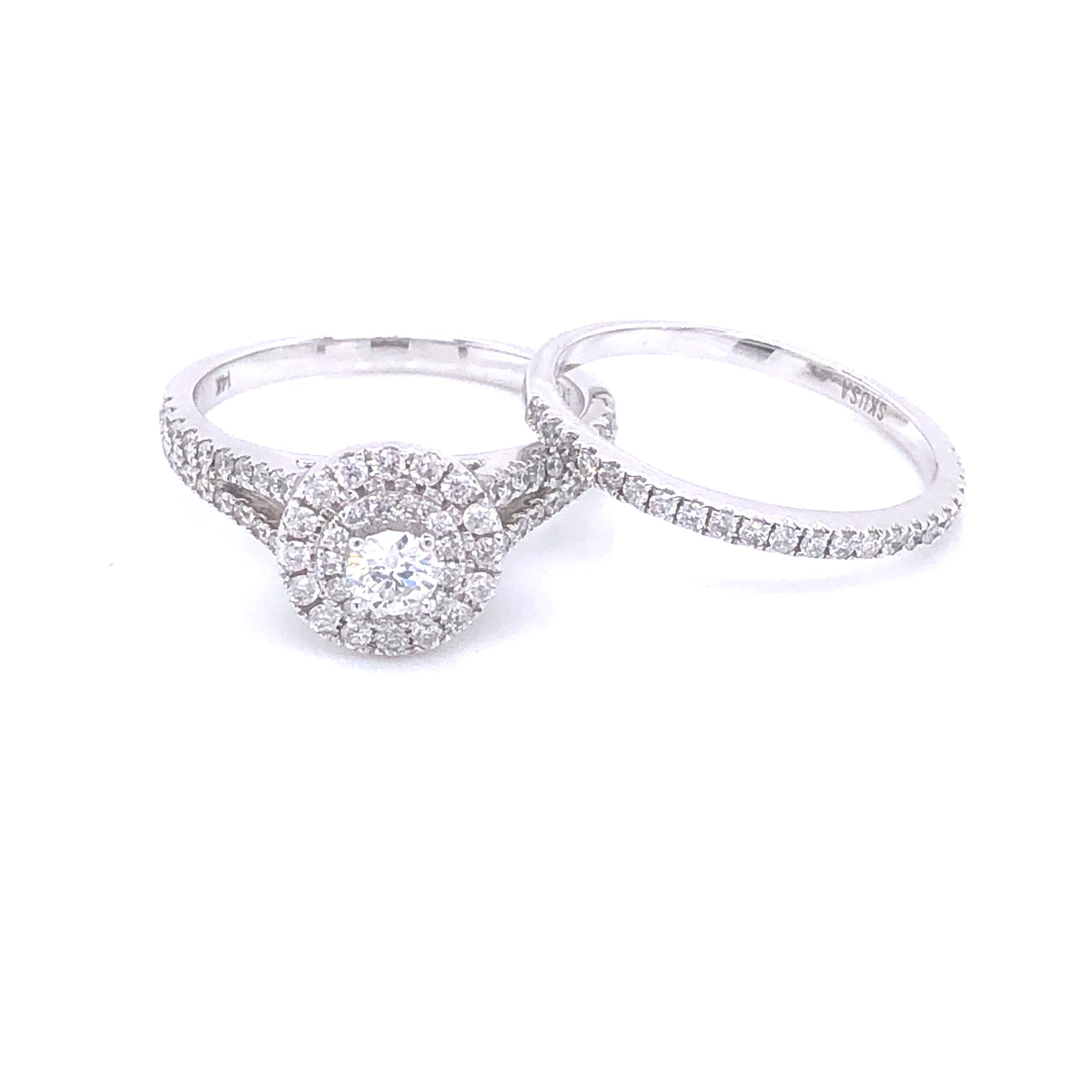 Double Halo Diamonds Cathedral White Gold Engagement Ring | Luby Diamond Collection | Luby 