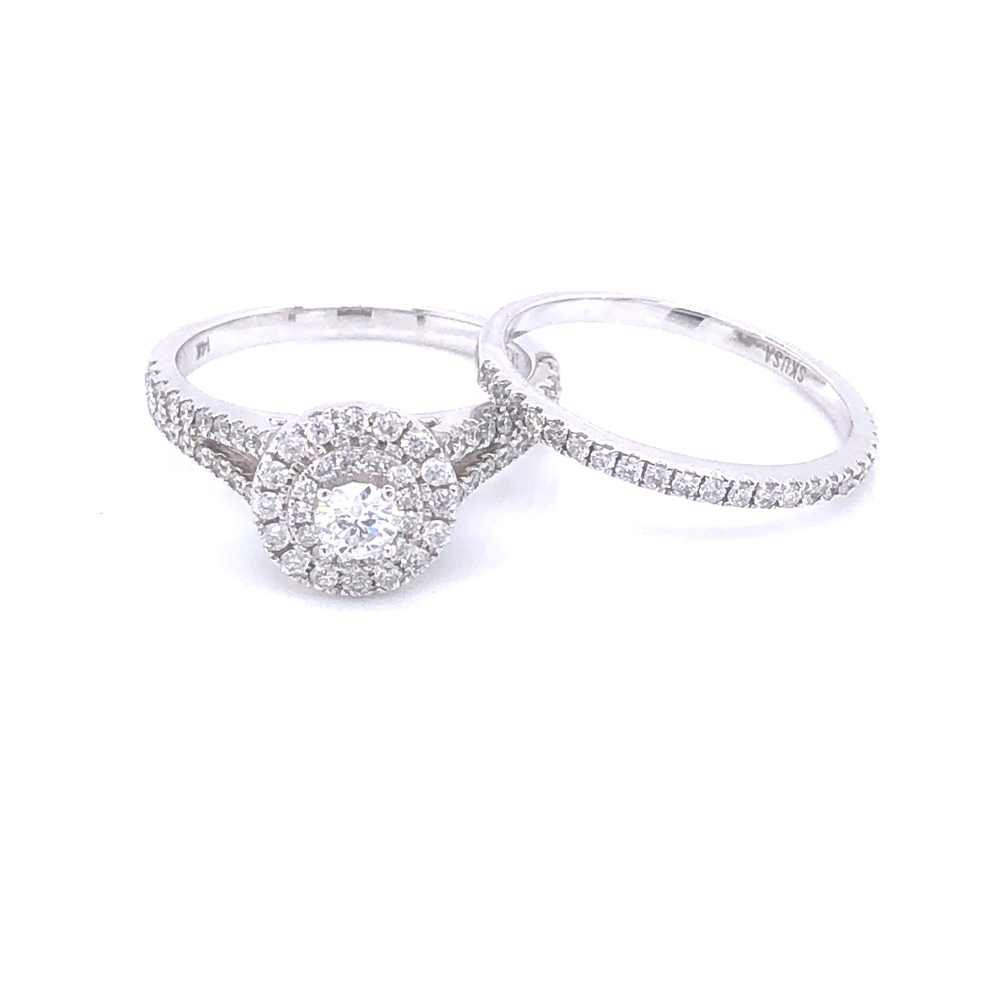 Double Halo Diamonds Cathedral White Gold Engagement Ring | Luby Diamond Collection | Luby 