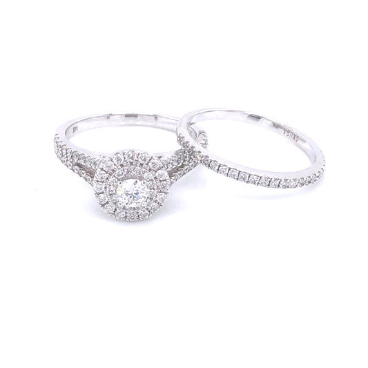 Double Halo Diamonds Cathedral White Gold Engagement Ring | Luby Diamond Collection | Luby 