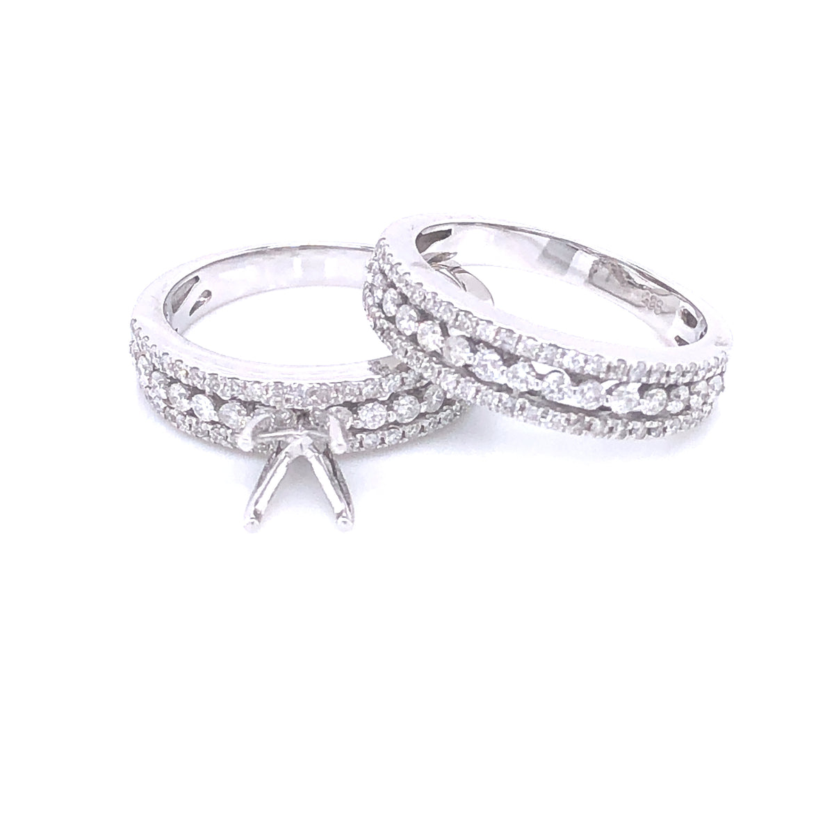 14k Diamond Prong Wide Band Diamonds White Gold Engagement Set | Luby Diamond Collection | Luby 